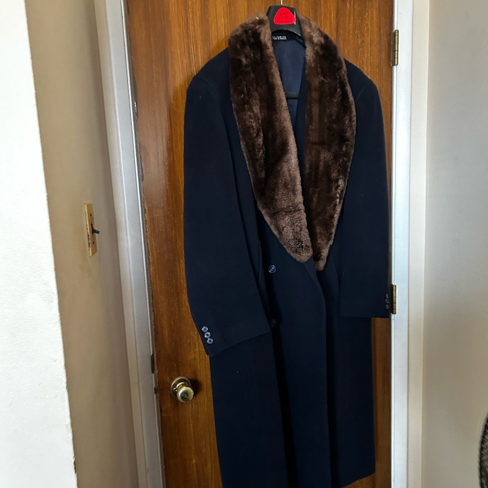 Teller Full Length Wool and Cashmere Overcoat in blue